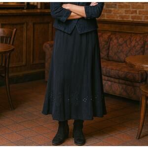 True Vintage 1990s Sz L Black Ankle Length Full Skirt Pheobe Buffay Fairy Grunge